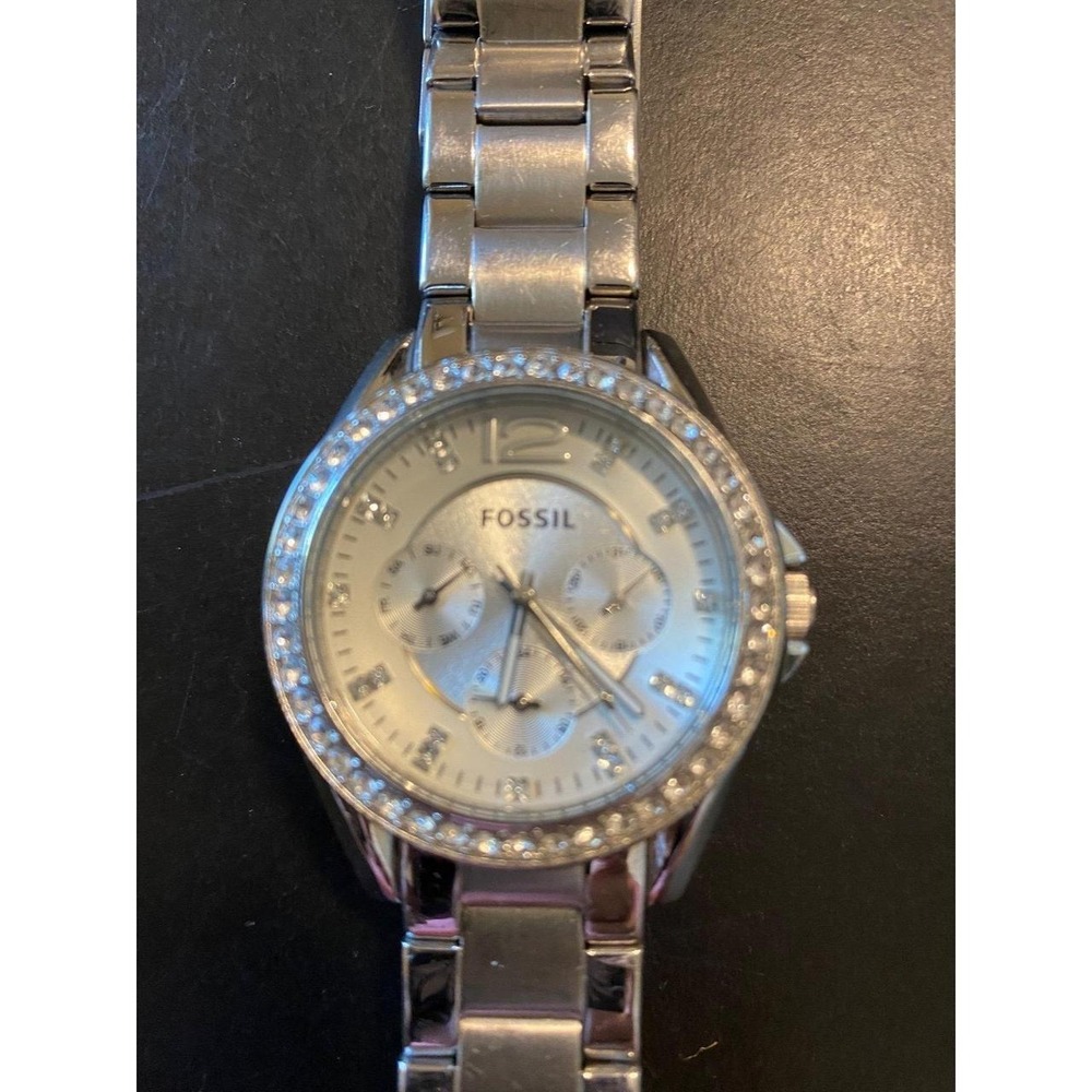 Fossil Riley Multifunction Stainless Steel Bling Silver Jewelry Watch